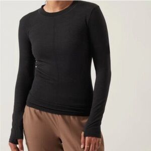 Athleta Ascent Seamless Wool Blend Long Sleeve Top XS Black